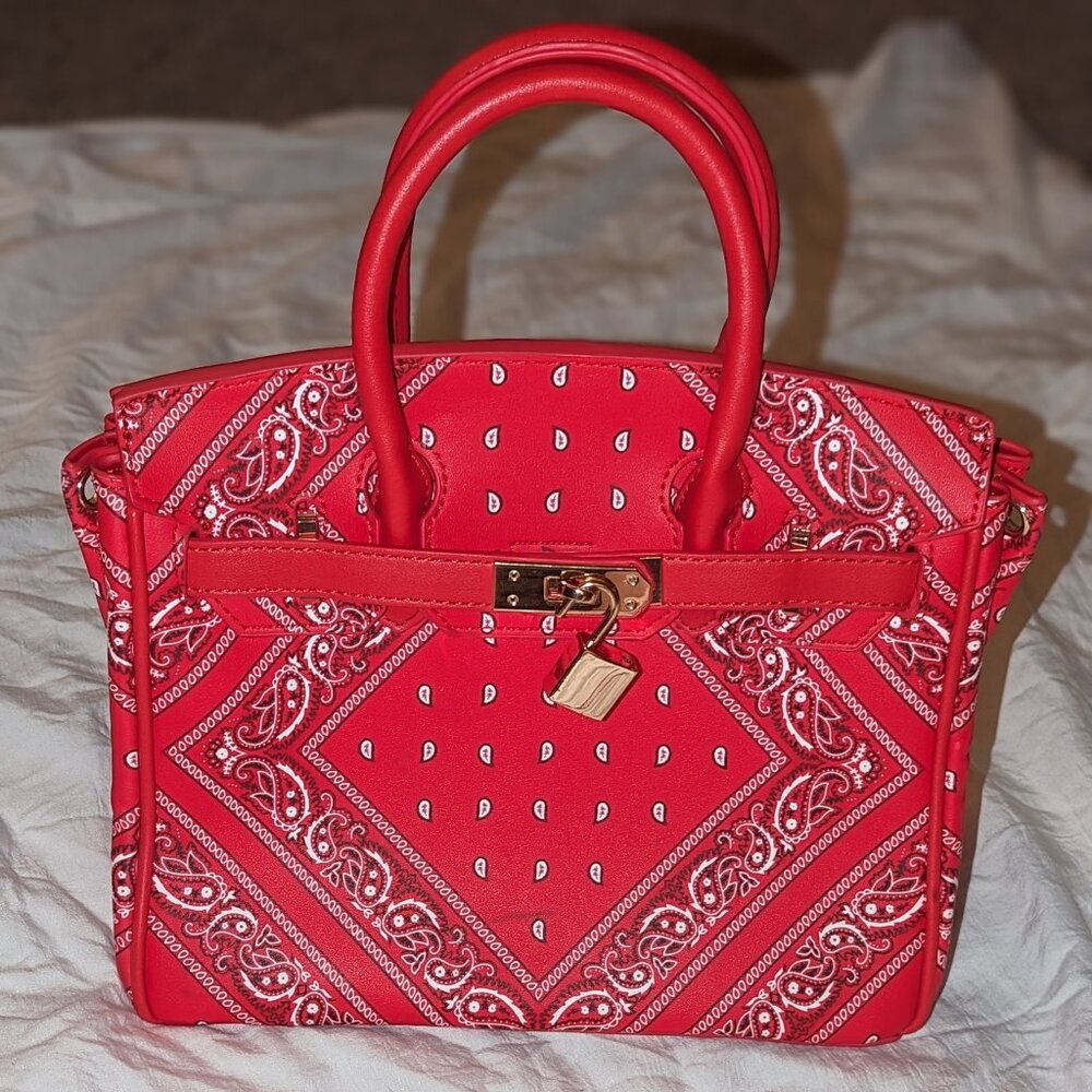 Red Bandana Print Locking Handbag